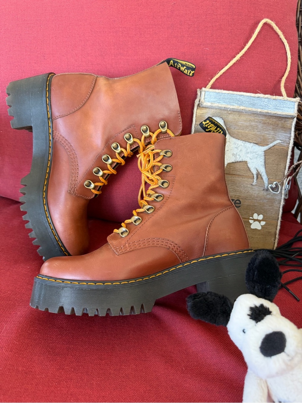 Dr. Martens LEONA Brown Leather Lace-Up Platform Boots - Picture 5 of 11